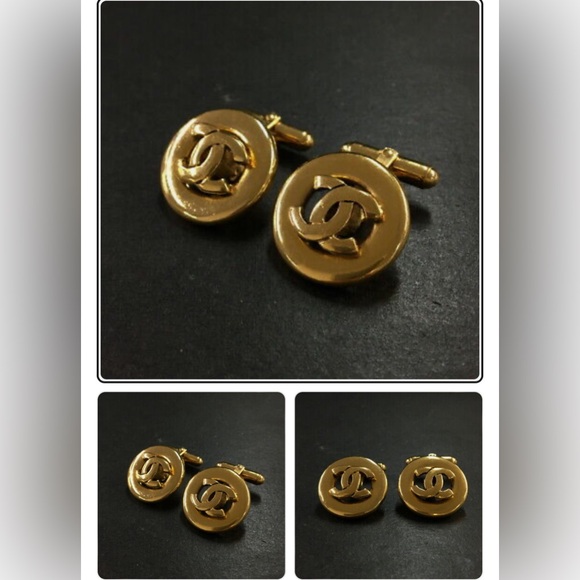 Authentic CHANEL CC Logo Circle Gold Tone Cuff Links 💝 - Picture 2 of 5